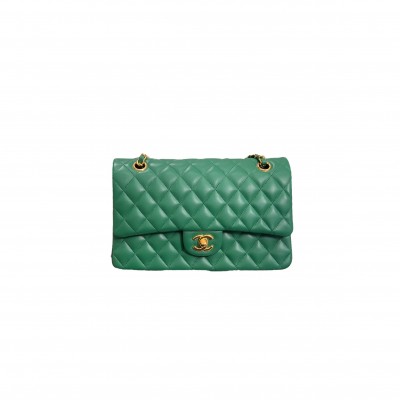 CHANNEL LAMBSKIN QUILTED RECTANGULAR FLAP LIGHT GOLD GREEN A1112  (25*15*6cm)